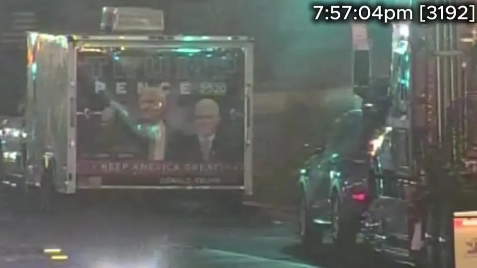 Night Capitol CCTV frame with a box truck and the overlay 7:57:04pm, camera 3192